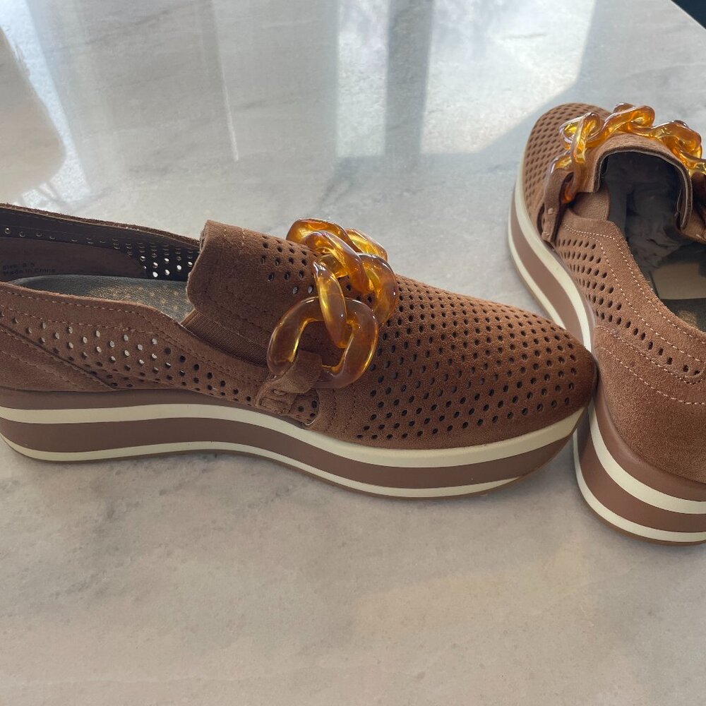 Dolce Vita Brown Perforated Chain-Accent Slip-On Sneakers